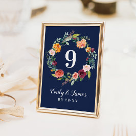 Numeração De Mesa Monograma de Casamento Floral de marinho Rustic Bu