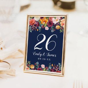Numeração De Mesa Monograma de Casamento Floral de marinho Rustic Bu