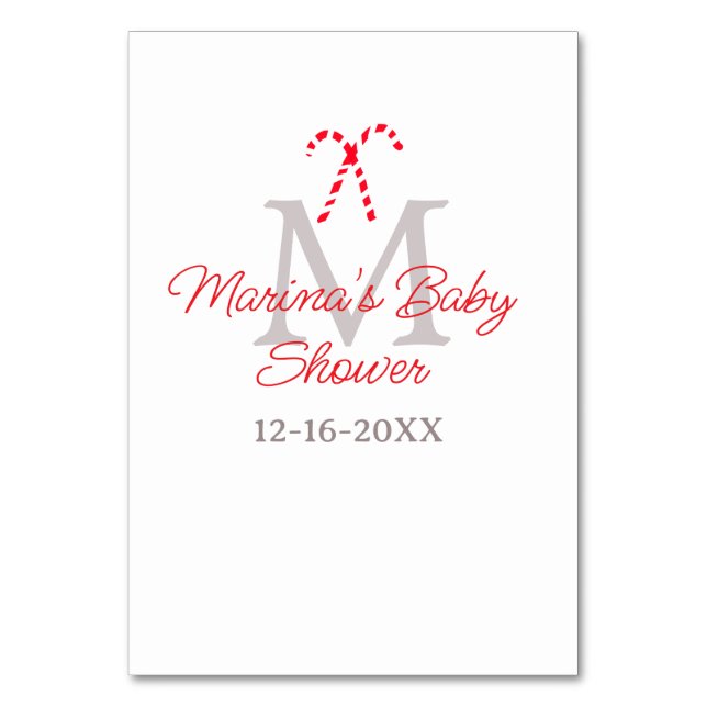 Numeração De Mesa Monograma de Natal de chá de fraldas doce de cana (Frente)