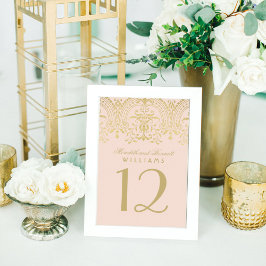 Numeração De Mesa Monograma Glamour Vintage Dourado Rosa Elegante