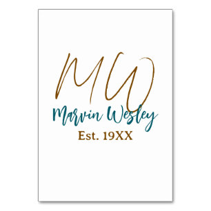 Numeração De Mesa Monograma marrom azul turquesa ano de fundação sim