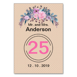 Numeração De Mesa Monograma personalizado: flor de aquarela