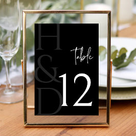 Numeração De Mesa Monograma Preto e Branco Moderno Casamento Minimal