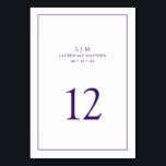 Numeração De Mesa Monograma Roxo Simples Elegante Casamento<br><div class="desc">Número de mesa de casamento simples com um design elegante e atemporal com o seu monograma de duas letras, nomes, data e número da mesa rodeado por uma fina borda. Todos os elementos do design são roxo real sobre um fundo branco e podem ser alterados para qualquer cor que desejar...</div>