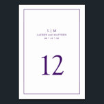 Numeração De Mesa Monograma Roxo Simples Elegante Casamento<br><div class="desc">Número de mesa de casamento simples com um design elegante e atemporal com o seu monograma de duas letras, nomes, data e número da mesa rodeado por uma fina borda. Todos os elementos do design são roxo real sobre um fundo branco e podem ser alterados para qualquer cor que desejar...</div>