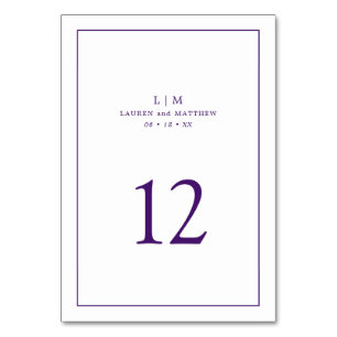 Numeração De Mesa Monograma Roxo Simples Elegante Casamento