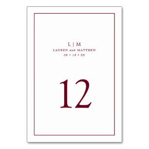 Numeração De Mesa Monograma Simples Burgundy Elegante Casamento