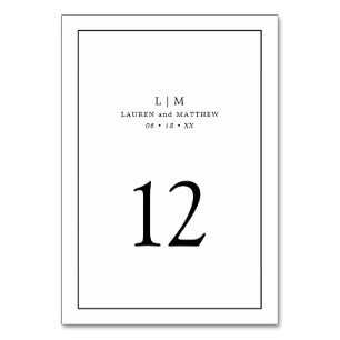 Numeração De Mesa Monograma Simples Preto e Branco Casamento Elegant