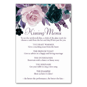 Numeração De Mesa Moody Boho EggPlant Purple and Teal Kissing Menu