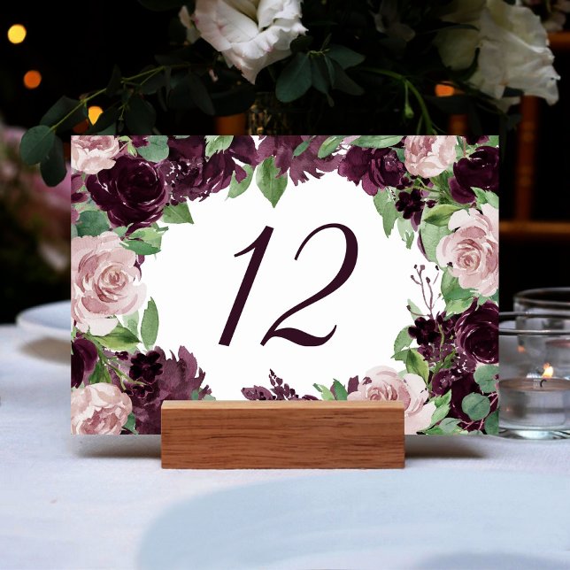 Numeração De Mesa Moody Passions | Quadro Floral de Vinho Roxo Dramá (Criador carregado)