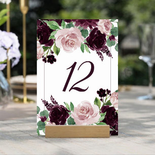 Numeração De Mesa Moody Passions   Quadro Floral de Vinho Roxo Dramá