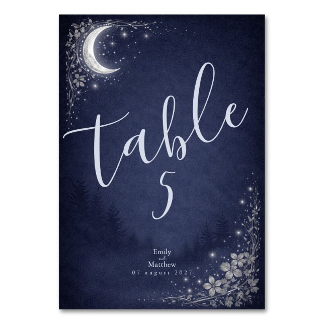 Numeração De Mesa Moonlit Grove Celestial Woodland Wedding (Frente)