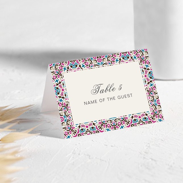 Numeração De Mesa Moroccan Lattice Geo Mandala Wedding Place Card (Criador carregado)