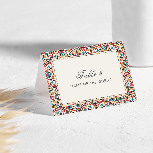 Numeração De Mesa Moroccan Lattice Geo Mandala Wedding Place Card (Criador carregado)