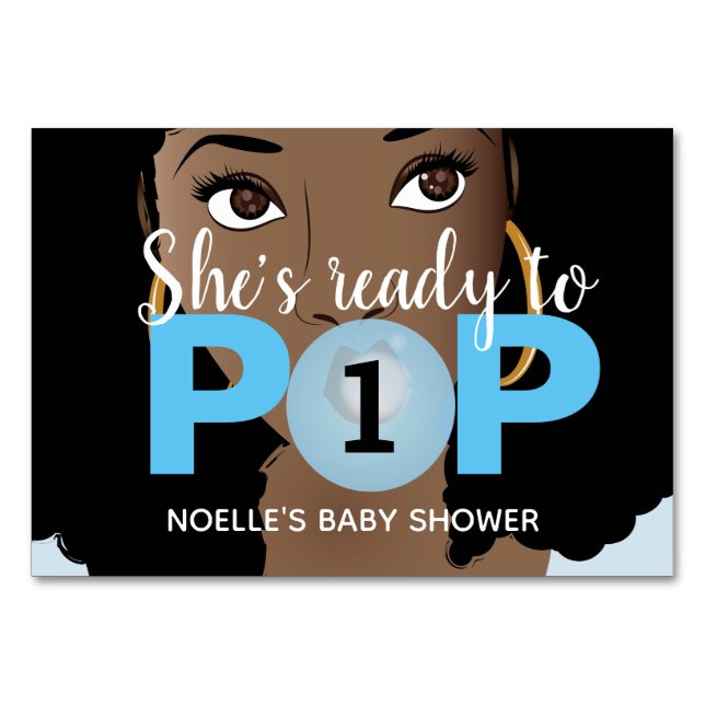 Numeração De Mesa Mulher negra, pronta para Pop, Bublegum, azul (Frente)