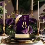 Numeração De Mesa Na moda Purple e Dourada Calla Lily<br><div class="desc">Melhore sua decoração de casamento com nossos elegantes Números de Mesa de Casamento de Purple Calla Lily. Com um fundo roxo profundo adornado com lírios roxos sofisticados e sofisticados acentos de ouro luxuosos, esses números de tabelas são projetados para adicionar um toque de classe e beleza ao seu dia especial....</div>