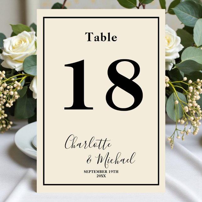 Numeração De Mesa Natural White Script Minimalist Wedding (Criador carregado)
