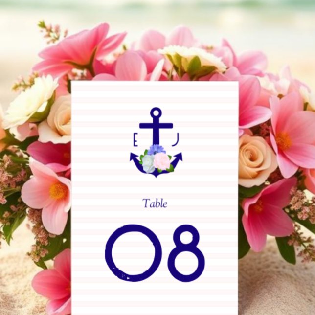 Numeração De Mesa Nautical Floral Stripes Wedding (Criador carregado)