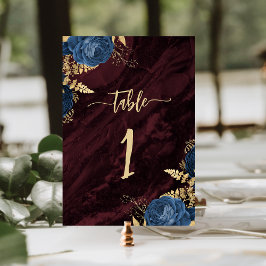 Numeração De Mesa Navy Blue Gold Floral Burgundy Wedding