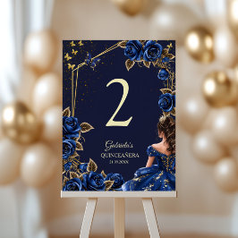 Numeração De Mesa Navy Blue Golden Tiara Roses  Quinceañera 