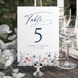 Numeração De Mesa Navy Blue Watercolor Wildflower Rustic Wedding