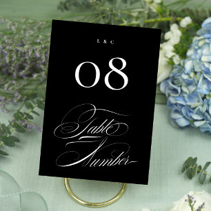 Numeração De Mesa Negra Formal Elegante sobre Casamento de Caligrafi