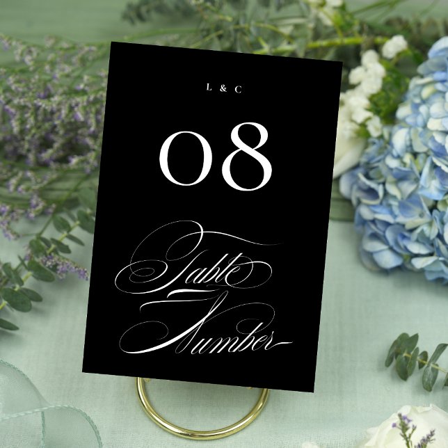 Numeração De Mesa Negra Formal Elegante sobre Casamento de Caligrafi (Criador carregado)