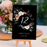 Numeração De Mesa Negra-Nata de Casamento do Círculo Floral do Jardi<br><div class="desc">Este cartão de número da mesa de casamento apresenta um círculo com flores de aquarela e folhas em branco,  terracota,  violeta azul,  rosa-pincel e verde. Para uma personalização mais avançada deste design,  clique no BOTÃO FERRAMENTA DESIGN AZUL acima! Itens correspondentes também estão disponíveis.</div>