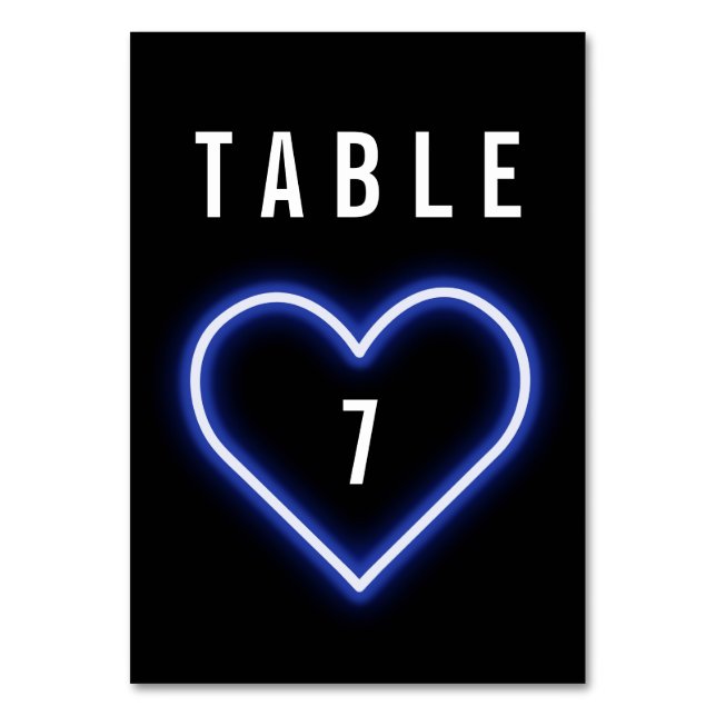 Numeração De Mesa Neon Blue Heart Wedding (Frente)