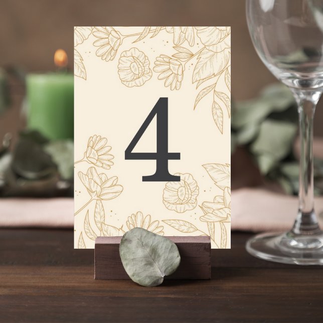 Numeração De Mesa Neutral Floral Wedding Table Number Card (Criador carregado)