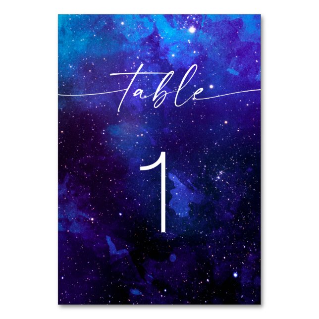 Numeração De Mesa Night Sky Romantic Galaxy Wedding | Modern Script (Frente)