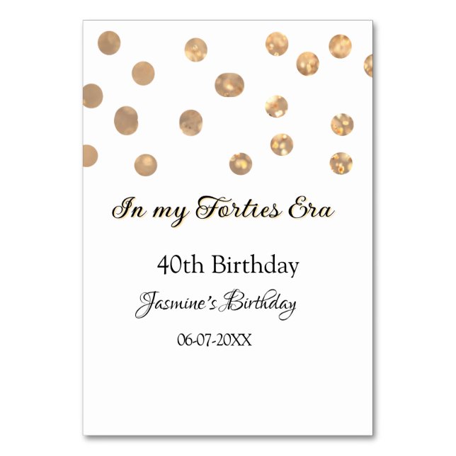 Numeração De Mesa No meu aniversário de 40, ouro pontos feliz (Frente)