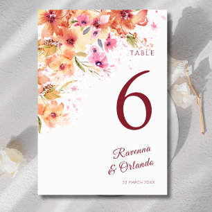 Numeração De Mesa Noiva Arte Rosa Peônia Flor Silvestre Outono Paste