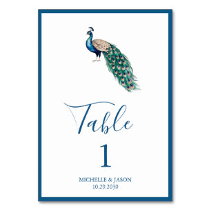 Numeração De Mesa Noiva de Pavão em Aquarela Moderna e Elegante