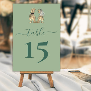 Numeração De Mesa Noiva Dinossauro & Noivo Casamento Verde Sage
