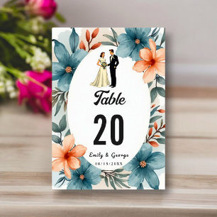 Numeração De Mesa Noiva e Noivo Casamento Floral Aquarela Romântico
