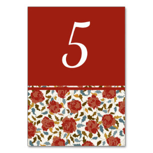 Numeração De Mesa Noiva Flor Rosa Vermelha Dourada Elegante Poética