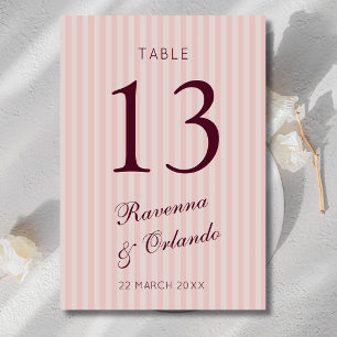 Numeração De Mesa Noiva Rosa Retro Listras Vinho Burgundy Casamento