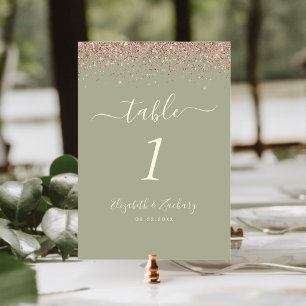 Numeração De Mesa Noiva Verde Salvia Moderno com Glitter em Ouro Ros