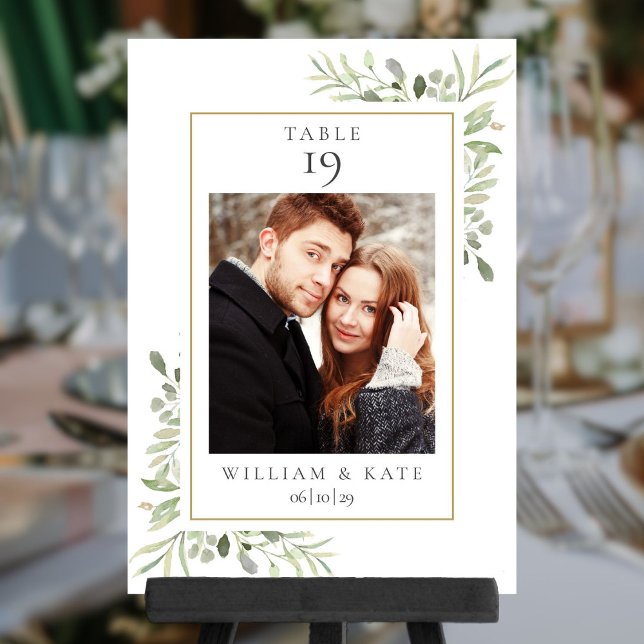 Numeração De Mesa Nome Data Casamento Foto Verde (Greenery Photo Name Date Wedding Table Number)