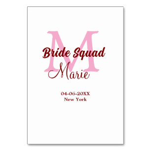 Numeração De Mesa Nome do pelotão de noiva: monograma bridesmaid dat