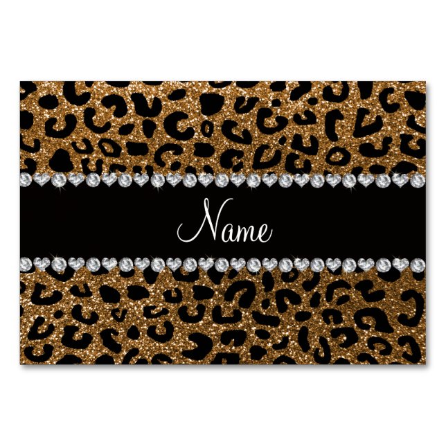 Numeração De Mesa Nome personalizado glitter cheetah impressão (Frente)