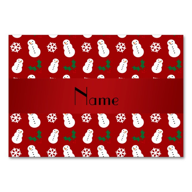 Numeração De Mesa Nome personalizado snowman vermelho natal (Frente)