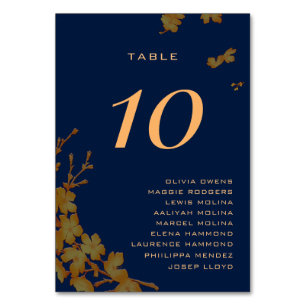 Numeração De Mesa Nomes de Convidados Azul Naval Floral Classy Gold