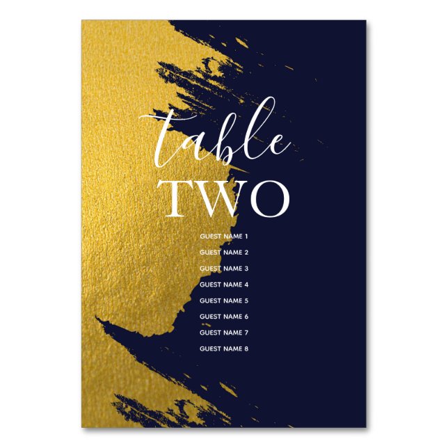 Numeração De Mesa Nomes de Convidados de Casamento Azul Naval Dourad (Frente)