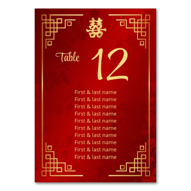 Numeração De Mesa Nomes de Convidados de Casamento Chinês (Frente)