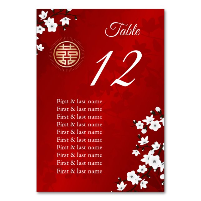 Numeração De Mesa Nomes de Convidados de Casamento Chinês (Frente)