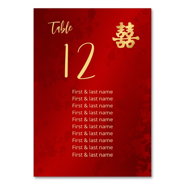 Numeração De Mesa Nomes de Convidados de Casamento Chinês  (Frente)