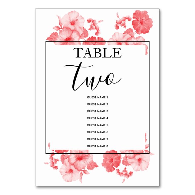 Numeração De Mesa Nomes de Convidados de Casamento de Hibiscus Water (Frente)