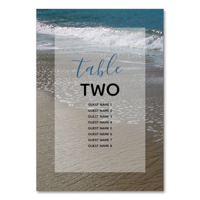 Numeração De Mesa Nomes de Convidados para Casamento de Areia e Prai (Frente)